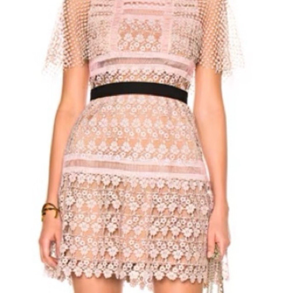Self-Portrait Pink Lace Mini Dress